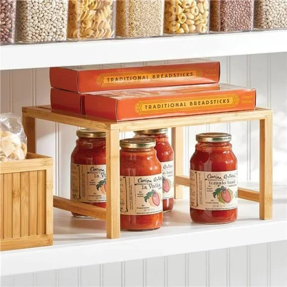 Wooden Stackable Storage Shelf - Food and Kitchen Organizer - 2 Pack - Bamboo